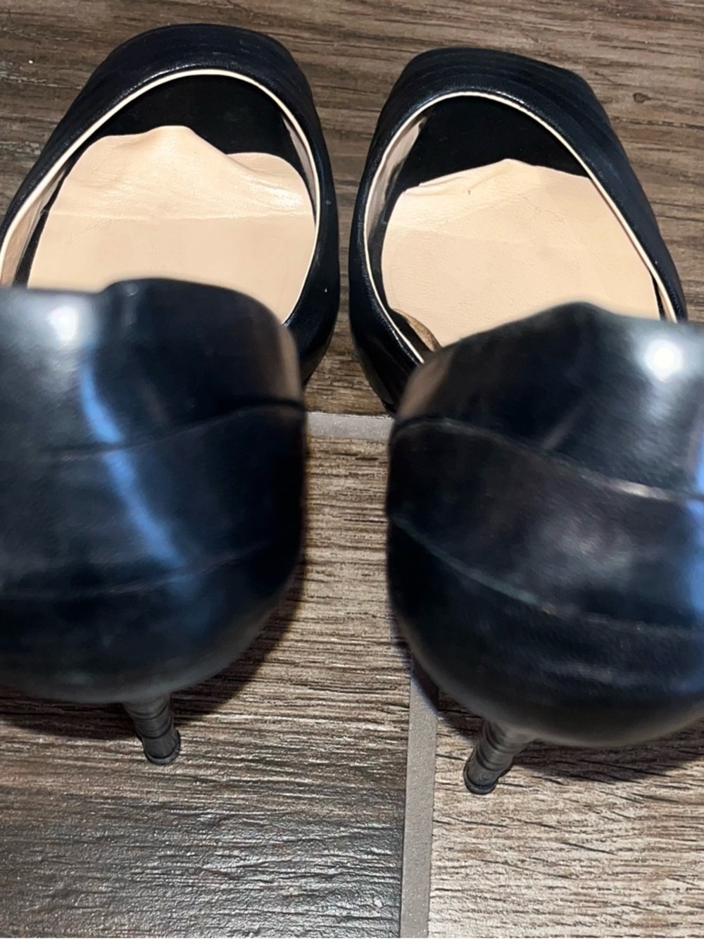 Christian Louboutin Black Leather Peep-Toe Pumps - Picture 7 of 9